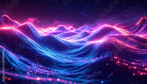 Vibrant Neon Waves in Dark Space.