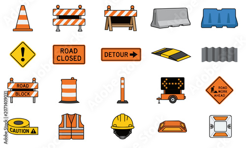 Tableau sur toile Set of twenty construction and road safety equipment icons