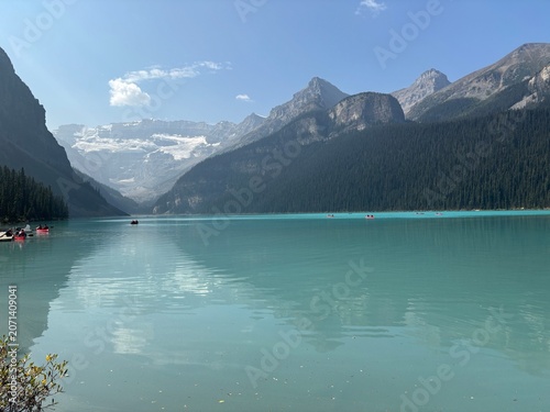 Canoes On Lake Louise In Banff National Park