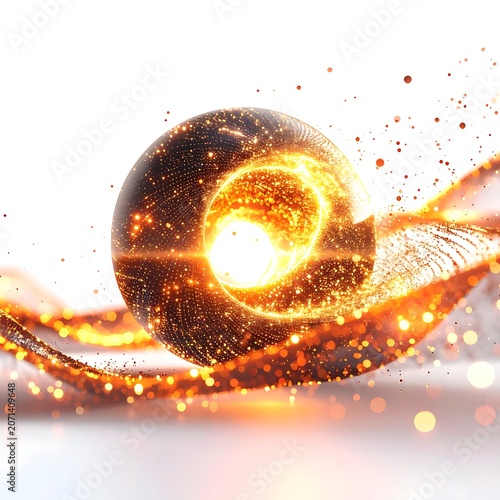 A glowing orb with swirling golden light and particles