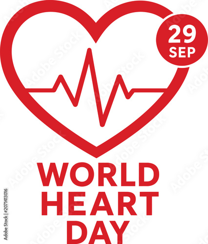 World heart day logo with heart rate line and date