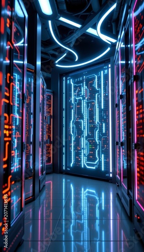 Futuristic computing center processing massive big data with fast lighting transmission tech