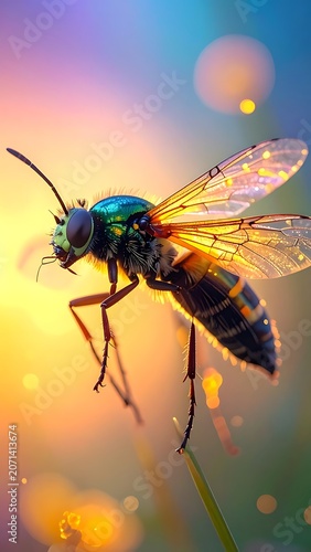 A colorful insect perches on a blade of grass (2)
