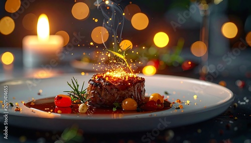 A savory dish on a white plate with herbs and spices