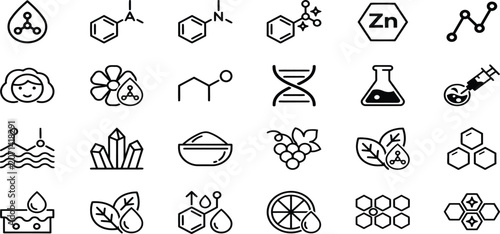 Scientific and biochemical molecular structure icon set with chemistry molecule biochemistry laboratory research