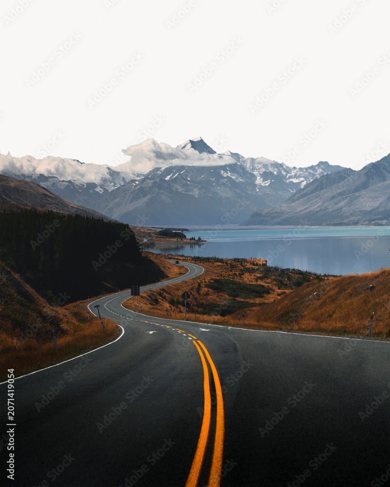 Fototapeta premium Scenic road, nature border background
