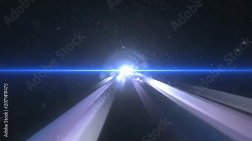 A bright light streaks through the dark expanse of deep space