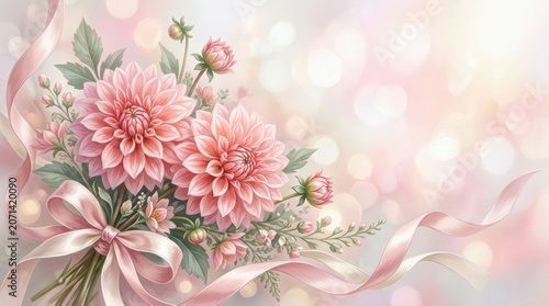 Elegant pink dahlias and ribbons for breast cancer awareness month hope and support visual