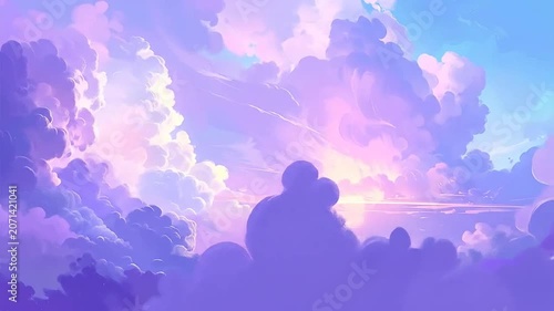 A vibrant sunset sky filled with soft purple and blue clouds