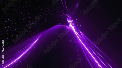 Abstract purple light streaks flowing across a dark background space