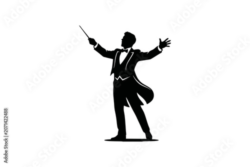 Photography Vector silhouette icon of a male orchestra conductor holding baton, expressive p