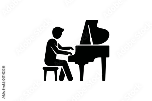Photography Black silhouette icon of a man playing piano, simplified vector design, clean li