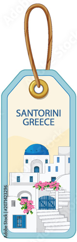 Mediterranean Travel Luggage Tag Illustration with Santorini Greece Theme