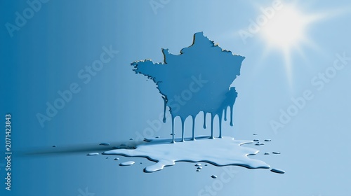 Carte de France qui fond sous la chaleur d'un soleil intense