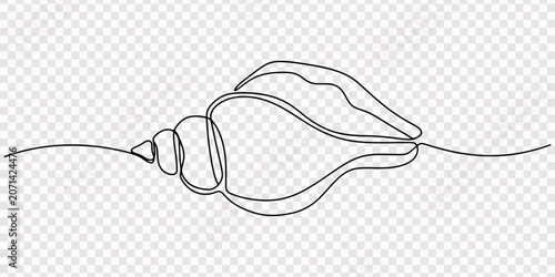 Minimalist Line Art Seashell on Sand - Continuous One Line Drawing, Continuous one line drawing of conch snail shell. Marine animal concept continuous line art. Single line art, One line art.
