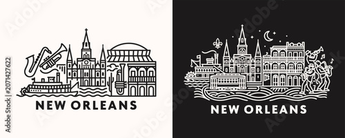 Cuadro en lienzo New Orleans Louisiana City Skyline Minimalist Line Art Vector Icon Illustration