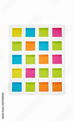 Brightly Colored Square Paper Note Grid Layout for Organizing Information and Creative Planning Tasks