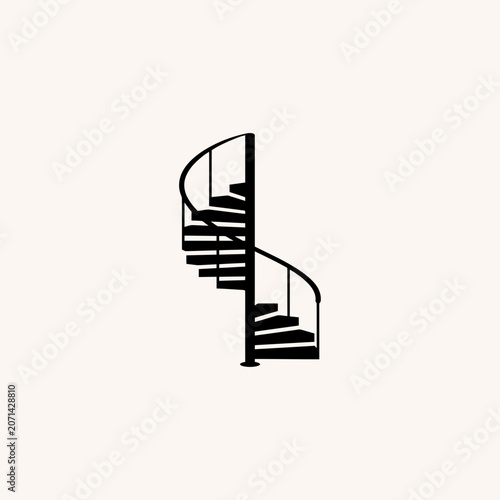 Spiral Staircase Silhouette Icon: Retro Architecture Helix Stairs Interior Design Vector Graphic