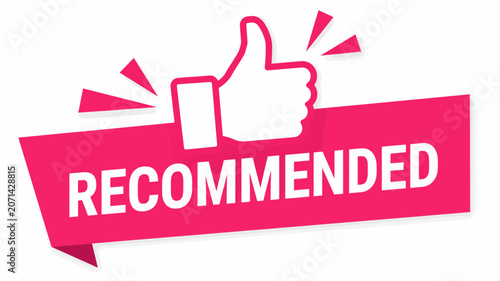Recommended Thumbs Up Ribbon Badge: E-commerce Product Suggestion Best Choice Banner Vector Graphic