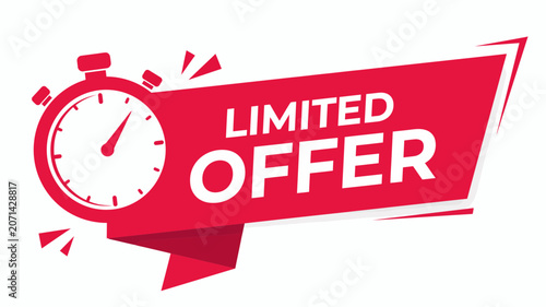 Limited Offer Stopwatch Ribbon Badge: E-commerce Retail Sale Urgency Promotion Banner Vector Graphic