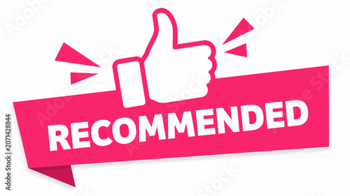 Recommended Thumbs Up Ribbon Badge: E-commerce Product Suggestion Best Choice Banner Vector Graphic