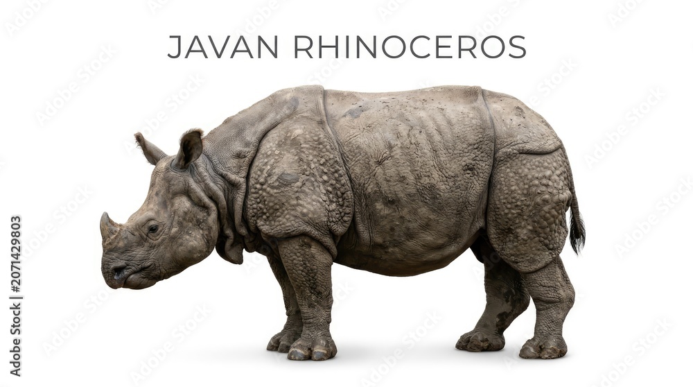 Fototapeta premium Javan rhinoceros standing in a neutral setting, showcasing its majestic and endangered status