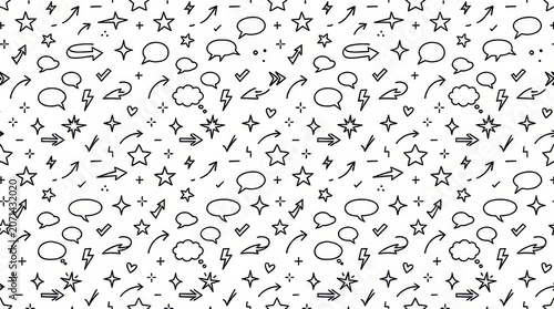 Black and white star speech bubble pattern.