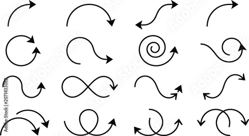 Εκτύπωση καμβά Collection of black circular and curvilinear arrow icons for process diagrams