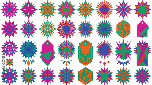 Bild auf Leinwand Geometric starburst and crystal pattern set colorful vector graphics