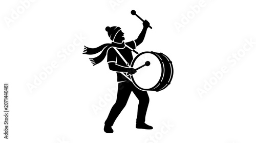 Obraz na plátně Drummer Silhouette Against White Background Black And White Illustration