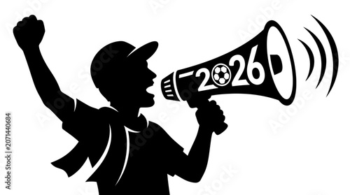 Φωτογραφία Silhouette Of Person Speaking Into Megaphone With Text Black And White