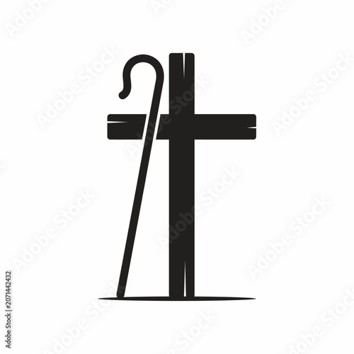 Shepherd's Crook Leaning Against a Wooden Cross Illustration
