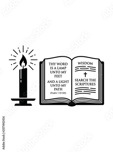 Christian Bible and Candle Illustration with Psalm 119:105 Scripture