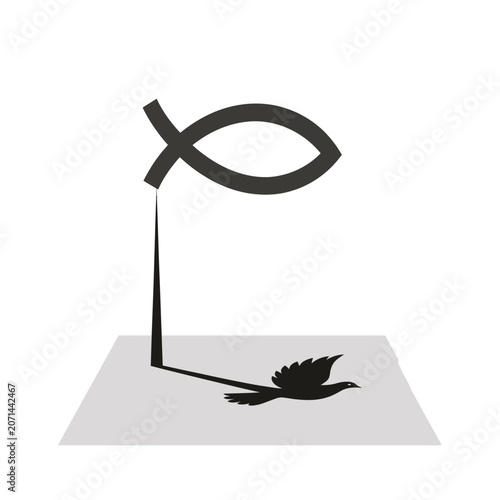Minimalist Christian Ichthys Fish Symbol Casting a Bird Shadow Illustration