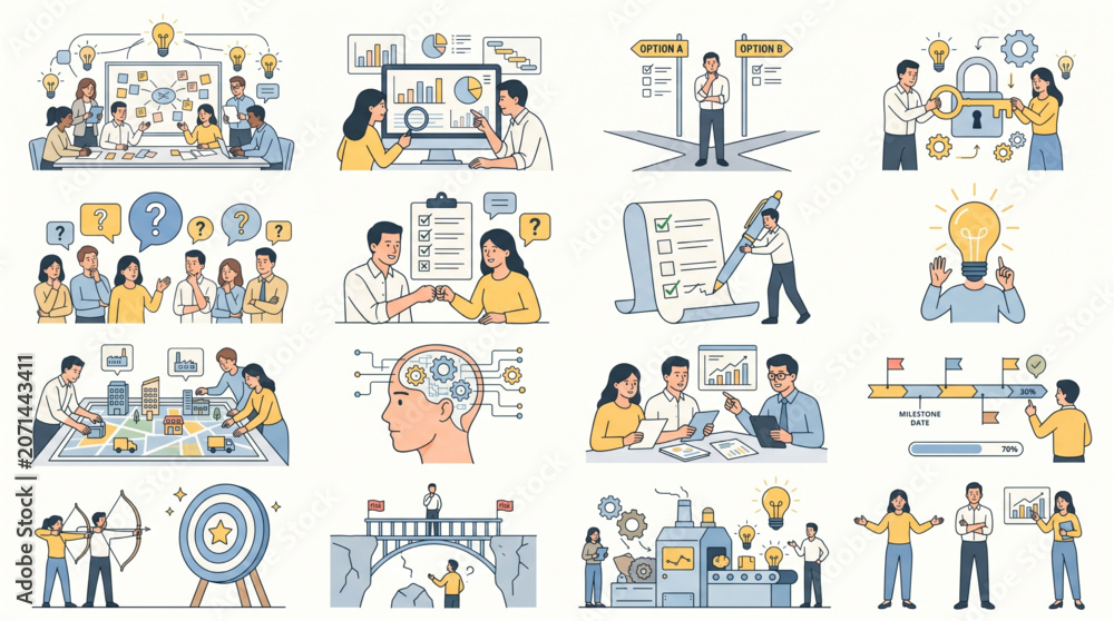 Fototapeta premium Business Analysis Consulting Process and Team Collaboration Vector Pack