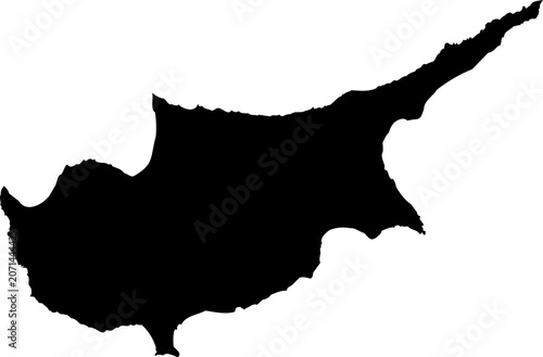 Cyprus Map Silhouette - Black Vector Geographic Outline of Cyprus Island Isolated on White