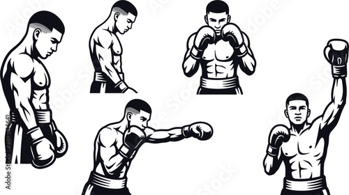 Cuadro en lienzo Boxing Fighter Mascot Illustration Set Featuring Muscular Athlete Poses with Pun