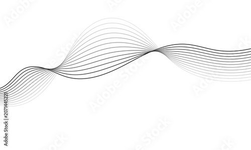 Abstract Black Wave Lines on White Background Minimal Linear Curve Graphic Design.