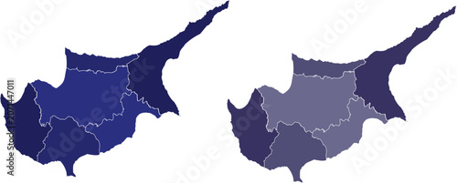 Cyprus blue and violet map set with regional district borders
