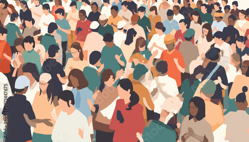 Foto A vibrant and diverse crowd of people gathered closely together, depicted in an illustrative and abstract style, showcasing a bustling community