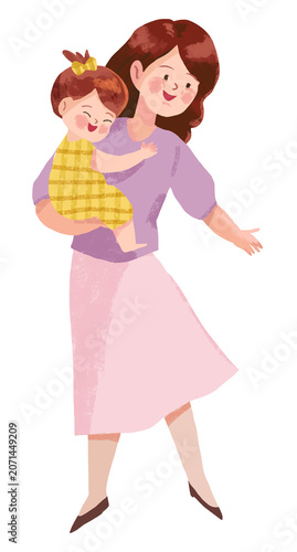 Illustration of a mother holding her child.