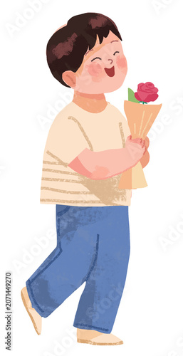 illustration of a boy holding flowers