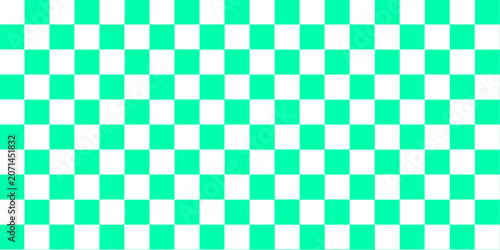 Vibrant green and white checkered pattern background. Seamless geometric checkerboard grid texture for retro digital art, textile design, and creative backdrops.