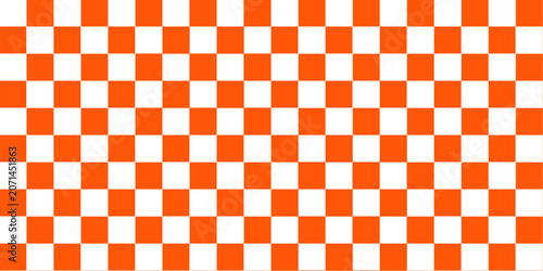 Orange and white checkerboard seamless pattern. Classic geometric square checkered vector background for retro design.