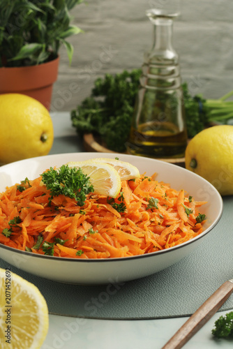 Salad Carrotes rapees - traditional French dish made of carrots	