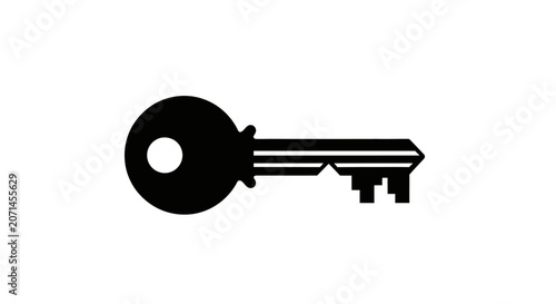 Black door key silhouette isolated on white background