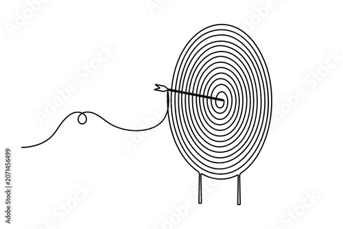 Modern archery target arrow icon sign continuous one line drawing on white background minimalist success aim marketing business goal symbol 