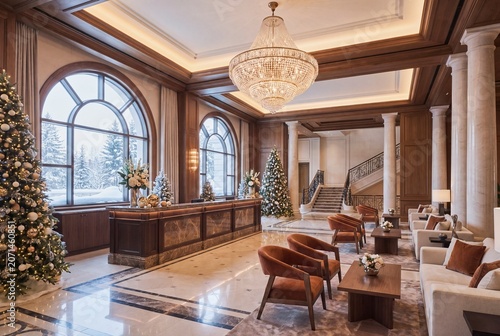 Heritage boutique resort foyer with sunlit interior for hotel marketing