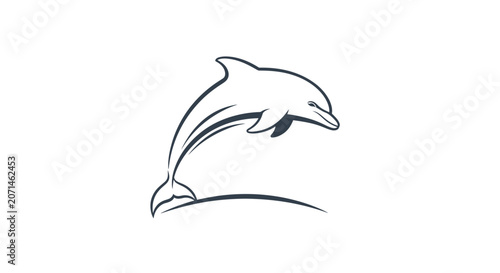 Minimalist line art dolphin jumping out of the water.