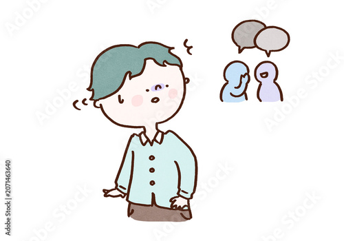 Tableau sur toile Anxious man feeling restless from hearing people whispering around him, HSP or s
